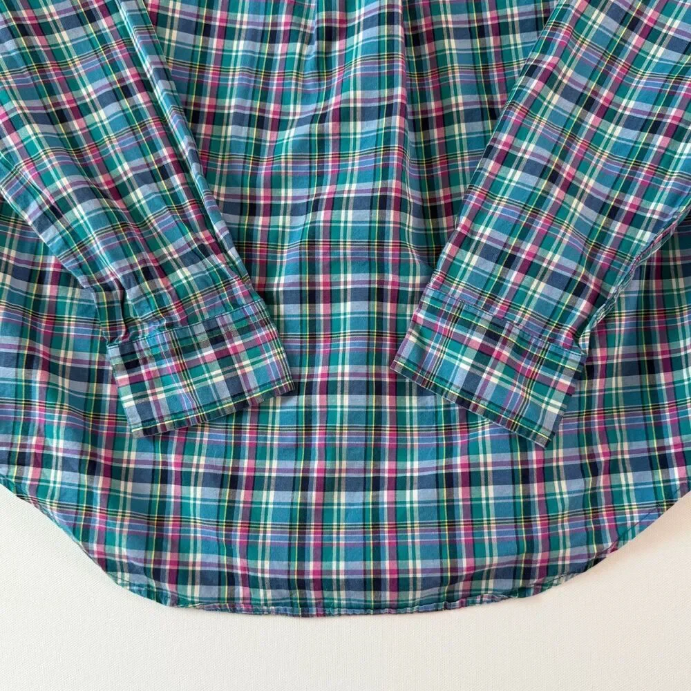 Ralph Lauren BOYS Long Sleeve Button Down Sz. L (14-16) Plaid Blue Pink Green